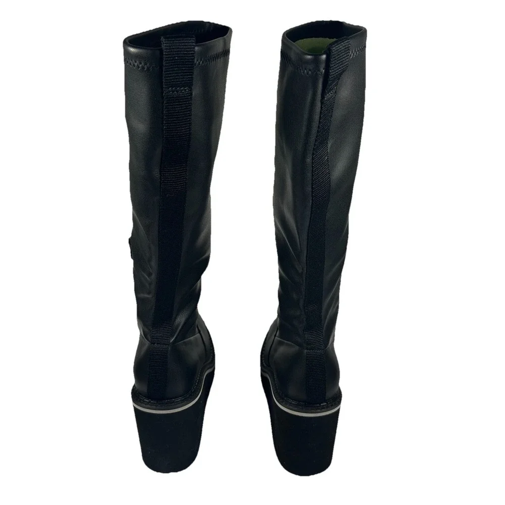 Naked Feet Apex Wedge Knee-high Boots Black‎ Faux Leather Size 9 Women's EUC